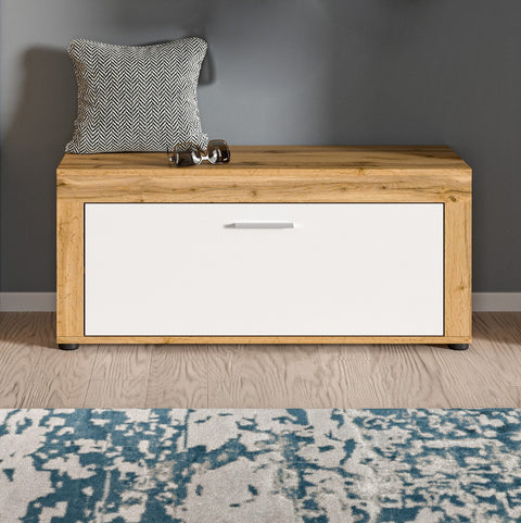 Rootz Shoe Storage Bench - Entryway Organizer - Hallway Furniture - White and Brown- 100x44x35 cm