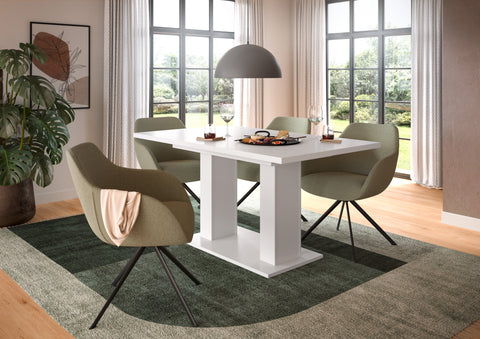 Rootz Extendable Dining Table - White Imitation - Double Column Base - Durable & Easy Cleaning - 150-190cm x 76cm x 80cm