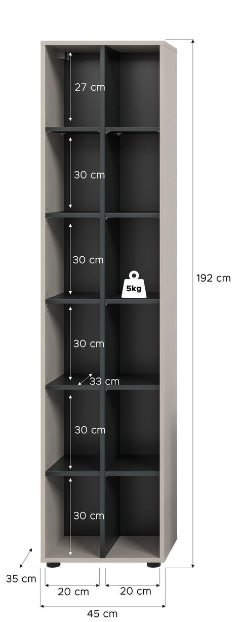 Rootz Storage Shelf - Bookcase - Organizer - High-Quality Chipboard - 192cm x 45cm x 35cm