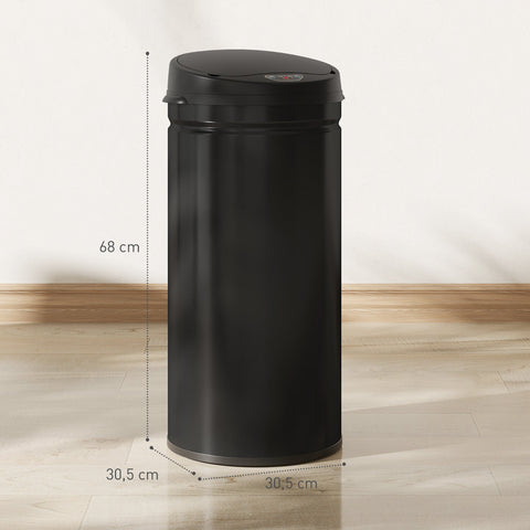 Rootz Touch-Free Sensor Waste Bin - Automatic Trash Can - Stainless Steel Bin - Soft-Close - 30.5cm x 30.5cm x 68cm - Black