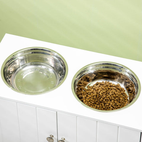 Rootz Dog Feeding Station - Pet Feeding Station - Elevated Dog Feeder - Ample Storage - Secure Magnetic Doors - Hygienic Stainless Steel Bowls - 60L x 30W x 35.5H cm - MDF and Stainless Steel