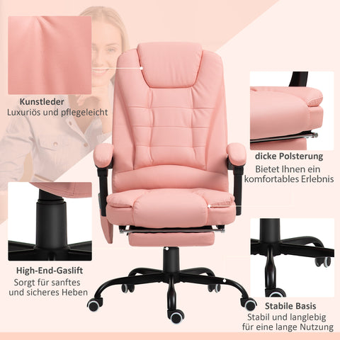 Rootz Massage Office Chair - Recliner - Executive Chair - 7 Vibration Points - Faux Leather - 67 x 67 x 111-121cm - Pink