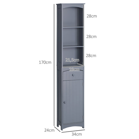 Rootz Tall Bathroom Cabinet - Bathroom Shelf - Toilet Shelf - Space-saving Design - 34L x 24B x 170H cm - Grey