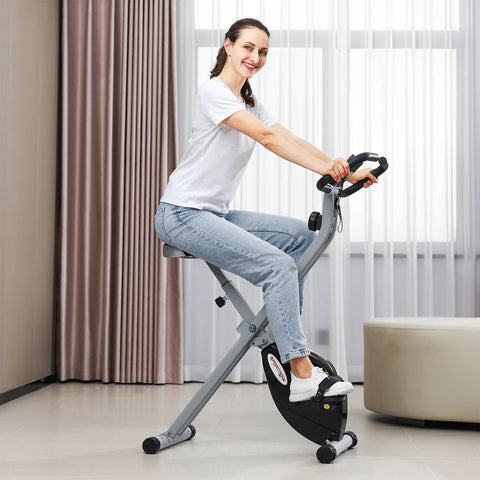 Rootz Folding Exercise Bike - Quiet Magnetic Bike - Indoor Cycling - 8 Resistance Levels - Adjustable Seat - 97x43x110cm