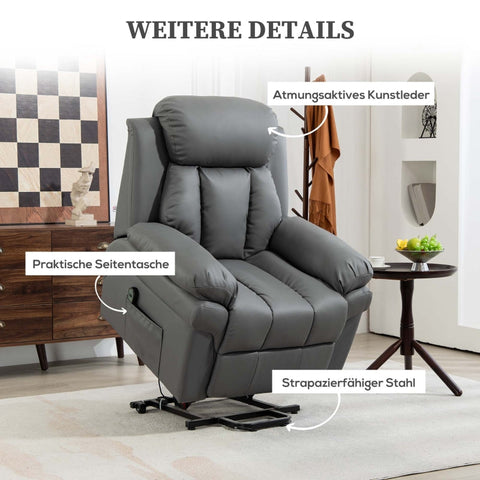 Rootz Electric Riser Chair - TV Armchair - Recliner with Stand-Up Aid - Faux Leather - 93cm x 96cm x 105cm