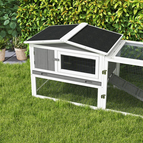 Rootz Rabbit Hutch Grey - Small Animal House - Pet Enclosure - Predator-Proof Shelter - Waterproof Roof, Fir Wood, 156 x 58 x 68 cm