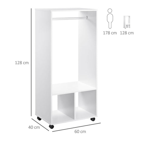Rootz Mobile Wardrobe - Wardrobe Cabinet - Storage Organizer - Easy Mobility - Ample Storage - Durable Material - 60cm x 40cm x 128cm - White
