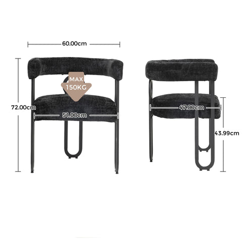 Rootz Set of 2 Chenille Dining Chairs - Modern Seating - Stylish Upholstered - Maximum Comfort - 60L x 47W x 72H cm