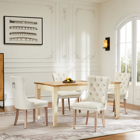 Rootz Velvet Dining Chair Set - Elegant Dining Chair - Comfortable Chair - Solid Wood Legs - Supports 150kg - 50L x 46P x 91H cm - Beige