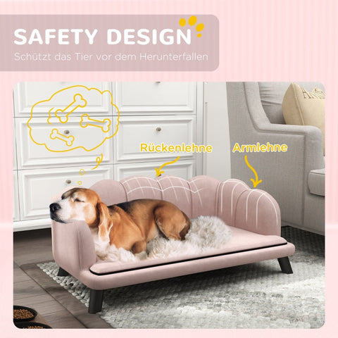 Rootz Comfortable Dog Sofa - Pet Couch - Plush Pet Bed - Solid Wood Legs - Moisture-Proof Design - Removable Washable Cover - Pink - 98.5cm x 60.5cm x 35.5cm