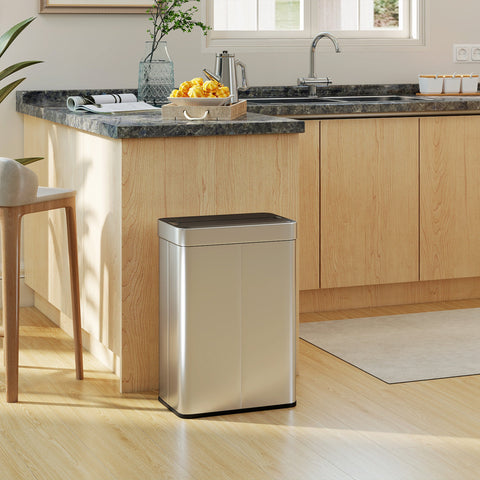 Rootz Sensor Bin 55L - Automatic Trash Can - Touchless Garbage Bin - Hygienic Waste Disposal - 41x26.5x59 cm - Stainless Steel Silver Black
