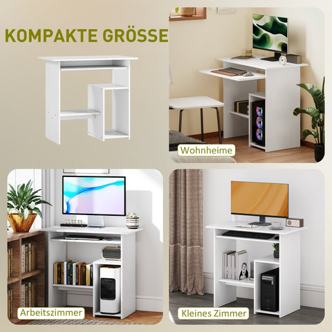 Rootz Computer Table - Desk - Workspace Station - Space-Saving Solution - 80 x 45 x 75 cm - White