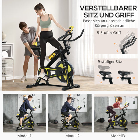 Rootz Home Trainer - Exercise Bike - Fitness Bike - Customizable Resistance - 118cm x 50cm x 105-115cm - Yellow