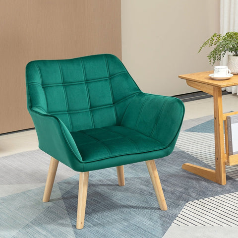 Rootz Single Lounge Chair - Scandinavian Style - Reading Chair - Velvet Upholstery - Rubberwood - Compact Design - 67cm x 61.5cm x 71cm