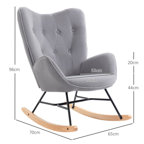 Rootz Ergonomic Rocking Chair - Velvet Look - Quilted Seat - Up to 150kg - 65L x 70W x 96H cm