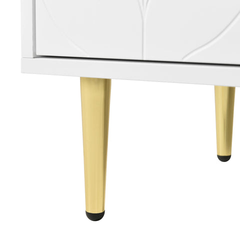 Rootz Sideboard Storage Cabinet - Chest of Drawers - Floral Pattern - Shockproof Design - 75L x 40W x 90H cm - Golden+White