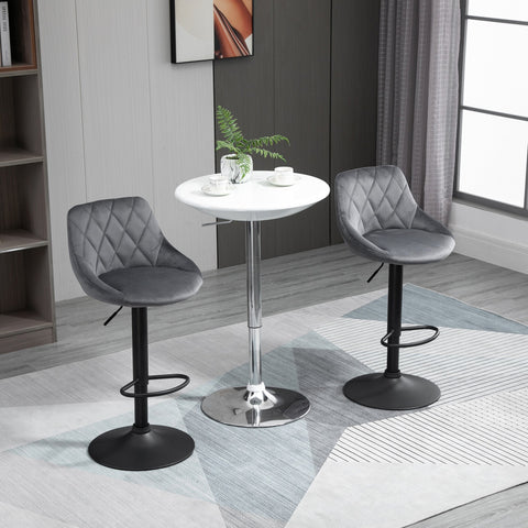 Rootz Set of 2 Bar Stools - Height Adjustable Chairs - Swivel Seats - Velvet Upholstery - Ergonomic Comfort - 46x48x83-104cm, Grey