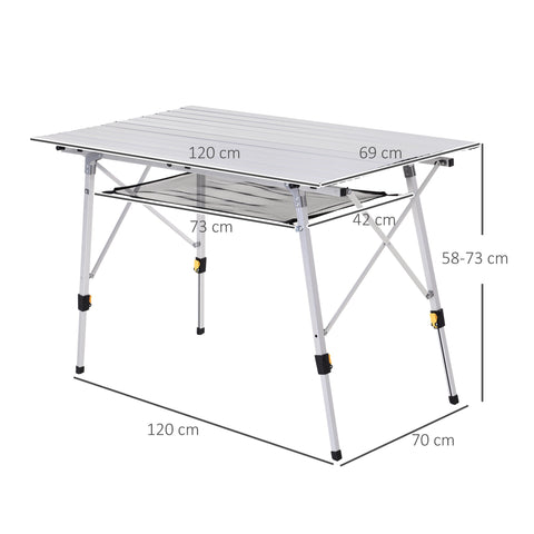 Rootz Picnic Folding Table - Height-Adjustable Camping Table - Portable Table - Aluminum - 120 x 70 x 58-73 cm - Includes Carrying Bag