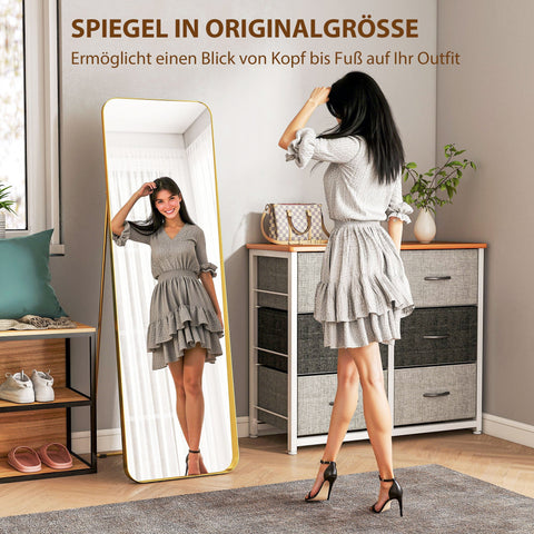 Rootz Full Body Mirror - Free-Standing - Tiltable Metal Frame - Elegant Gold - 160 x 50 cm - Full-View Design