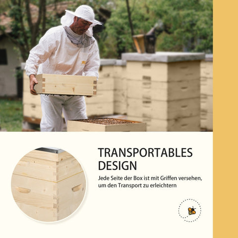 Rootz Beehive Kit - Wooden Bee Hive - Apiary Set - Solid Fir Wood - Galvanized Metal Lid - 58.2cm x 48cm x 56.6cm