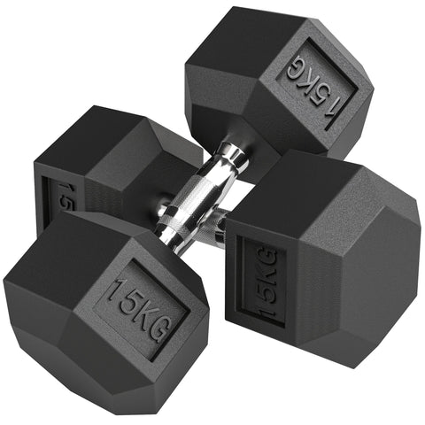 Rootz Cast Iron Dumbbells for Men and Women - Weights - Strength Training - Knuckling Handle - Floor Safe - 2 x 15kg - 33.6cm Length