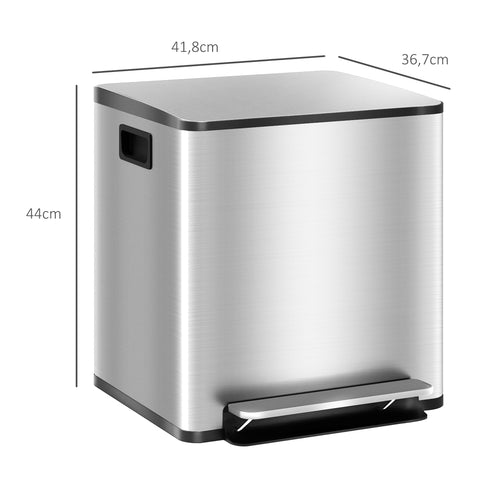 Rootz Kitchen Waste Bucket - Trash Container - Rubbish Bin - Gentle Closure Lid - Stainless Steel - 41.8cm x 36.7cm x 44cm
