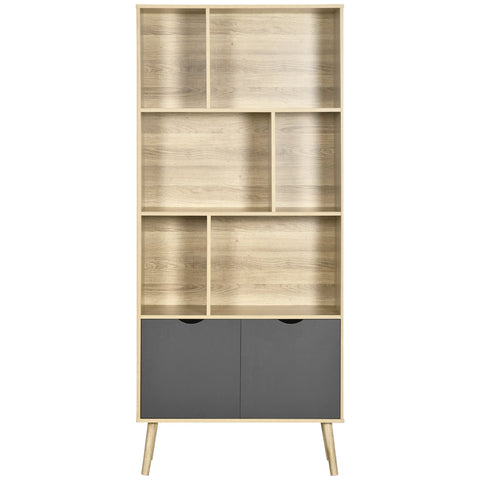 Rootz Bookcase Storage Shelf - Cabinet - 6 Shelves - Scandinavian Design - 80l x 35b x 180h cm - Brown and  Grey