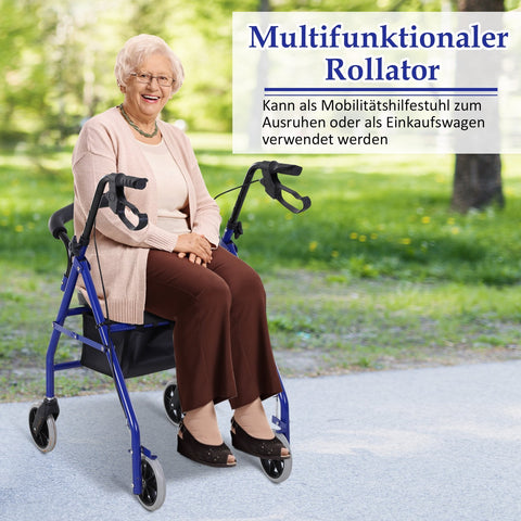 Rootz Rollator Walker - Foldable Walker - Mobility Aid - Lightweight & Adjustable - 75 x 56 x 83-93cm
