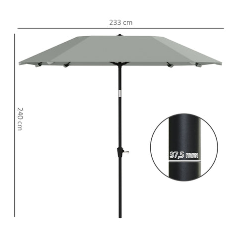 Rootz Garden Umbrella - Terrace Screen - Outdoor Parasol - UV Protection - 2.33m x 2.33m x 2.4m, Polyester, Aluminum, Fiberglass, Grey