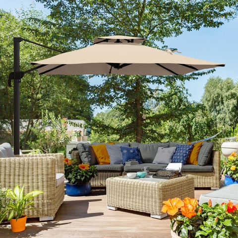 Rootz Cantilever Parasol - Garden Umbrella - Patio Shade - 360° Rotation - 2.94m x 2.94m x 2.7m - Aluminum Stability