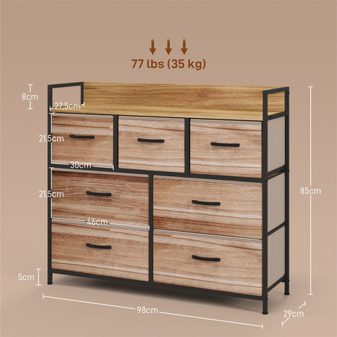 Rootz 7 Drawer Storage Cabinet - Chest of Drawers - Foldable Fabric - Organize Space - 98cm x 29cm x 85cm