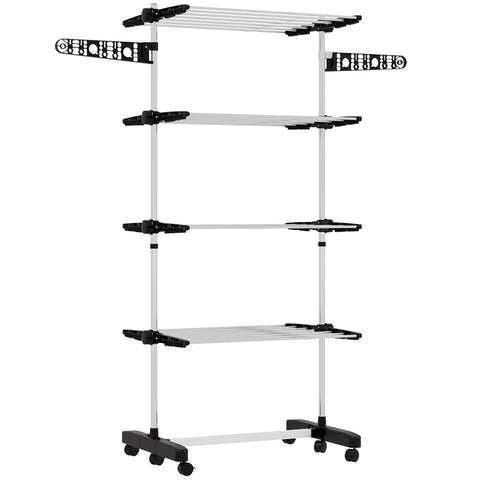 Rootz Laundry Tumble Dryer - Foldable Clothes Airer - Drying Rack - One-Click System - 142cm x 55cm x 172cm - Black & Silver