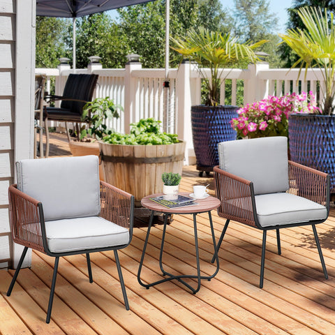 Rootz 3 Piece Garden Furniture Set - Rattan Outdoor Set - Patio Furniture - Cushions Included - Armchair: 61x64x64cm, Table: Ø49.5x50cm