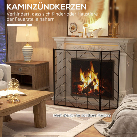 Rootz Fireplace Protection Grille - Fire Guard - Spark Protection Grid - Herringbone Pattern - Folding Panels - Powder-Coated Steel - 135cm x 1.2cm x 85cm