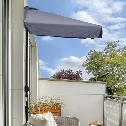 Rootz Half Parasol - Balcony Sunshield - UV Protection Umbrella - Easy Crank - 2.3m x 1.3m x 2.49m