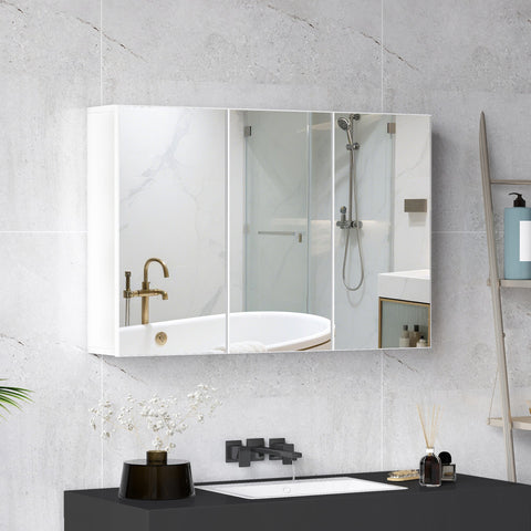 Rootz Bathroom Mirror Cabinet - Bathroom Storage - Wall Mounted Cabinet - Space Saving - 90cm x 15.5cm x 60cm - White Chipboard