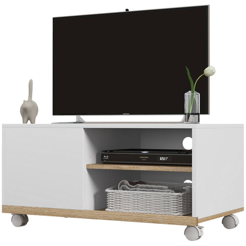 Rootz TV Furniture on Rolls - Mobile TV Stand - Rolling TV Unit - Compact & Stylish - 80L x 45W x 39.5H cm