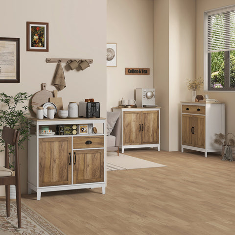 Rootz Buffet Kitchen Storage Furniture - Cupboard - Console Table - Adjustable Shelves - 76.6 x 35 x 81.5 cm  Brown & White