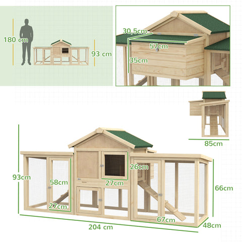 Rootz Chicken Coop – Poultry House – Hen Habitat – Secure & Ventilated – 204cm x 85cm x 93cm