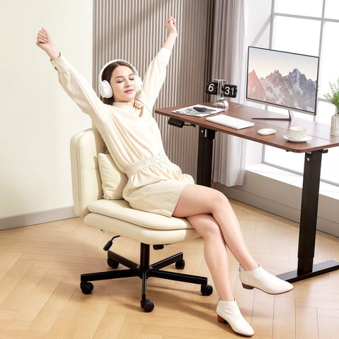 Rootz Armless Office Chair - Swivel Office Chair - Desk Chair with Rollers - Height Adjustable & White- 63cm x 67cm x 83-93cm