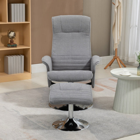 Rootz Recliner Chair with Stool - Swivel Chair - Tilting Backrest - Ultra-Soft Padding - 69cm x 71cm x 104cm - Velvet Fabric - Gray