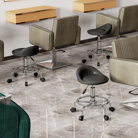 Rootz Roll Stool - Salon Chair - Height Adjustable Stools - Enhanced Comfort - 43L x 43W x 59-75H cm - Black