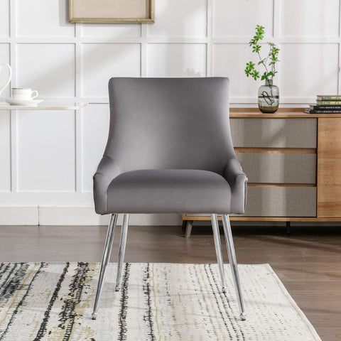 Rootz Gray Velvet Dining Chair - Modern Seating - Elegant Chairs - High Comfort Foam - 54L x 57.5W x 86.5H cm