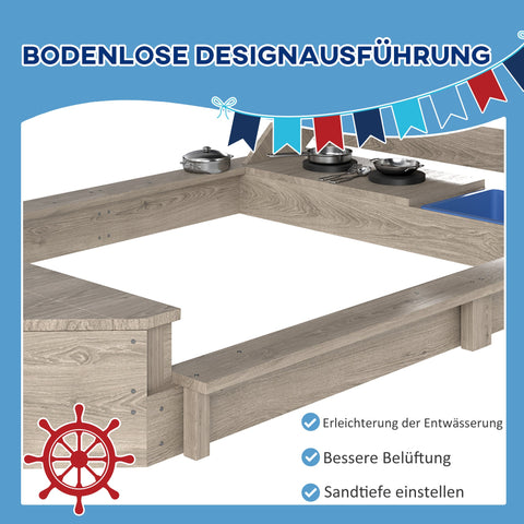 Rootz Pirate Ship Sandpit - Children's Play Set - Wooden Sandbox - Imaginative Fun - 180x103x144.5cm