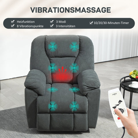 Rootz Electric Relax Chair - Massage Recliner - Upholstered Seat - Heat Function - USB Port - 135° Tilt - 88cm x 97cm x 101cm