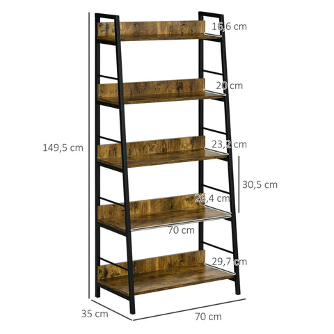 Rootz 5 Tier Industrial Bookcase - Storage Shelf - Living Room Shelf - Maximize Storage - 70L x 35W x 150H cm