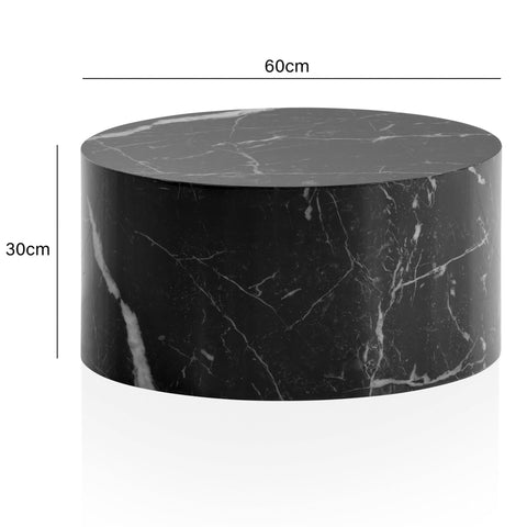 Rootz Elegant Coffee Table - Round Table - Marble Look - Black - Remote Control Shelf - Versatile Design - Scratch Protection - 60cm x 60cm x 30cm