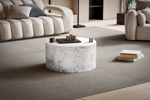 Rootz Elegant Coffee Table - Round Table - Marble Look - White - Remote Control Storage - Versatile Design - Scratch Protection - 60cm x 60cm x 30cm