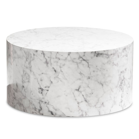Rootz Elegant Coffee Table - Round Table - Marble Look - White - Remote Control Storage - Versatile Design - Scratch Protection - 60cm x 60cm x 30cm