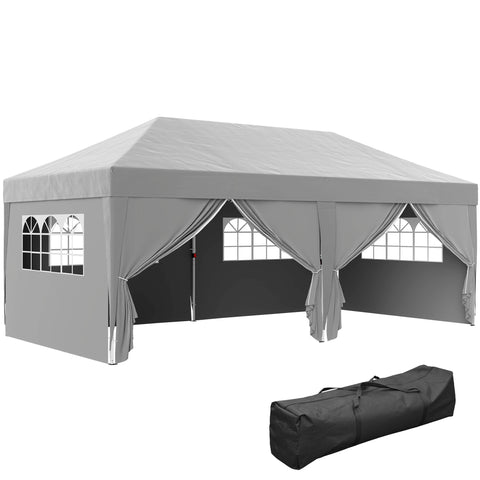 Rootz Garden Pavilion - Outdoor Folding Pavilion - Pop-Up Event Tent - UV Protection - 590cm x 295cm x 285cm - Grey